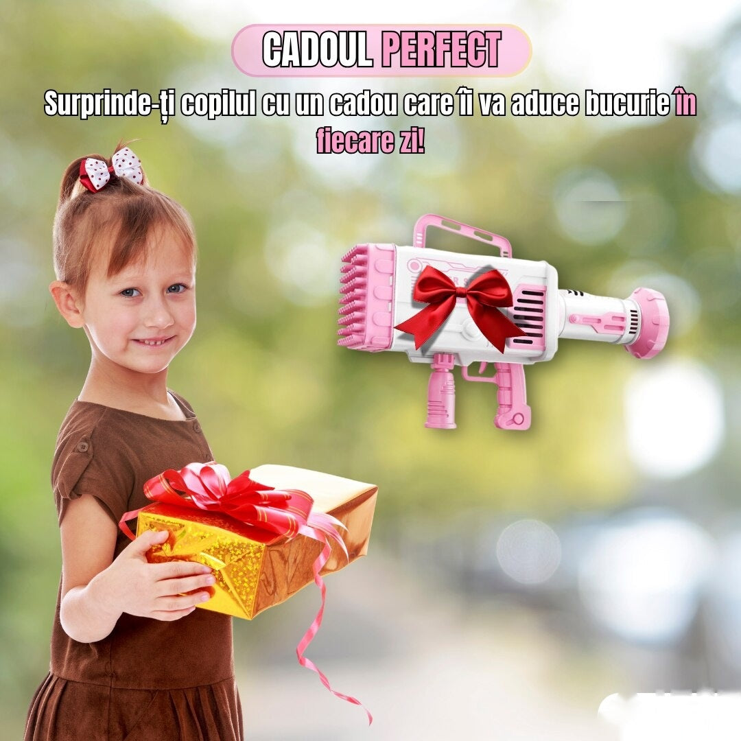 Pistol de baloane de săpun cu 64 de orificii, roz
