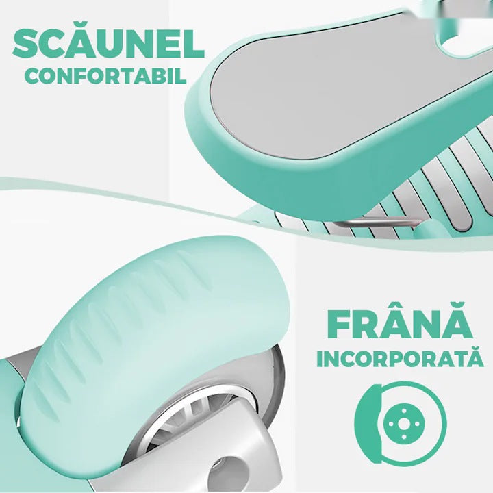 Trotineta 2 în 1 cu scaun, 3 roți, coș, frână, 3-11 ani, turcoaz