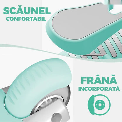 Trotineta 2 în 1 cu scaun, 3 roți, coș, frână, 3-11 ani, turcoaz