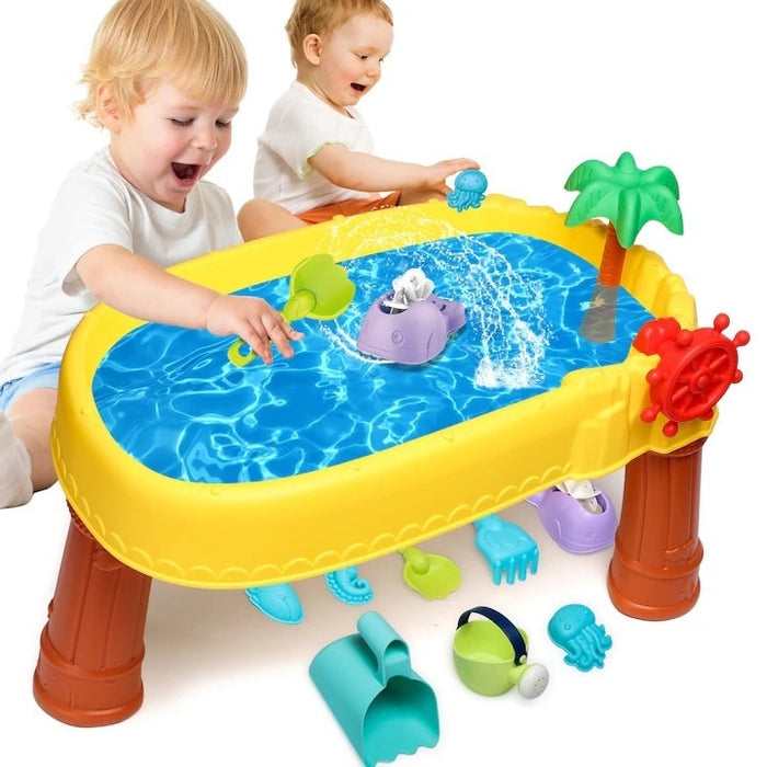 Masă de apă 2 în 1 pentru copii cu 8 accesorii interactive, multicolor, 3 ani+