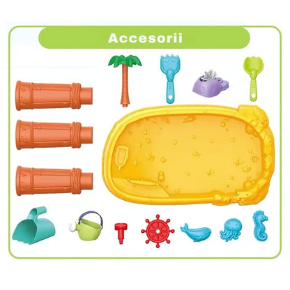 Masă de apă 2 în 1 pentru copii cu 8 accesorii interactive, multicolor, 3 ani+