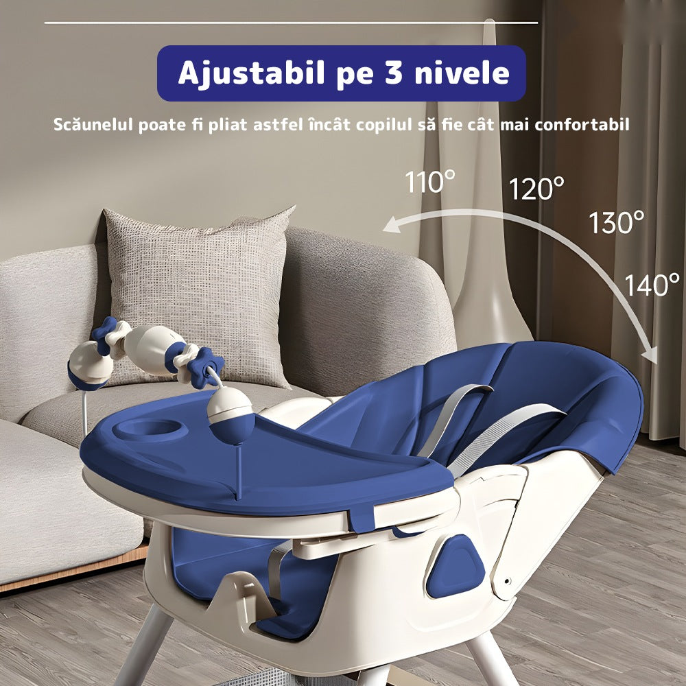 Scaun de masă 3 în 1 pentru bebeluși, cărucior și birou, cu centură de siguranță