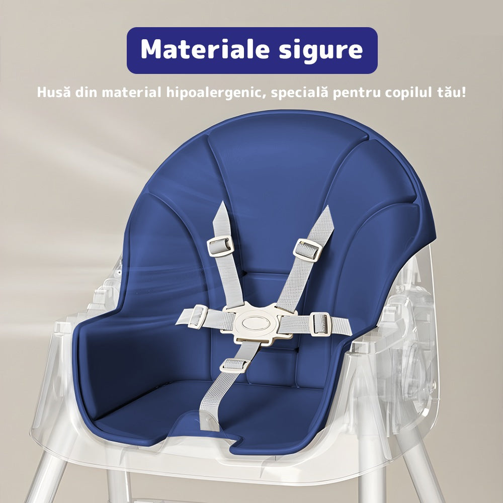 Scaun de masă 3 în 1 pentru bebeluși, cărucior și birou, cu centură de siguranță