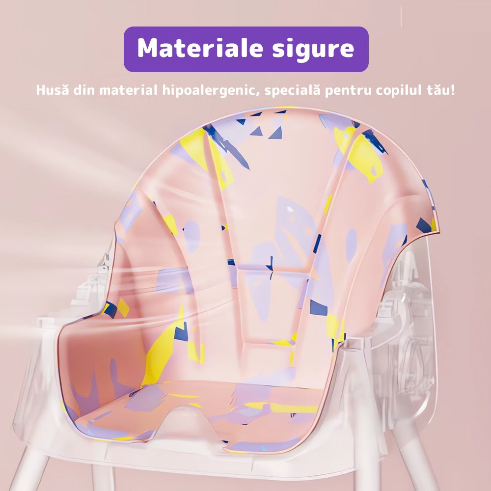 Scaun de masă 3 în 1 pentru bebeluși, cărucior și birou, cu centură de siguranță