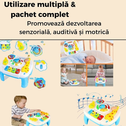 Măsuță activități 2in1 pentru bebeluși, cu muzică, lumini și butoane educative, picioare detașabile