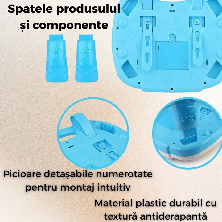 Măsuță activități 2in1 pentru bebeluși, cu muzică, lumini și butoane educative, picioare detașabile