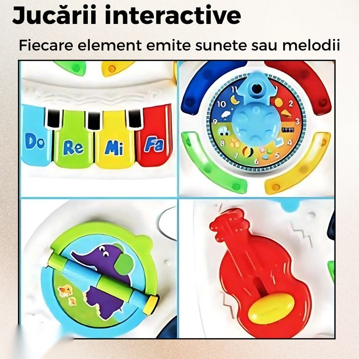Măsuță activități 2in1 pentru bebeluși, cu muzică, lumini și butoane educative, picioare detașabile
