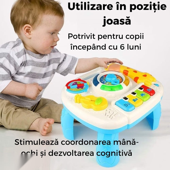 Măsuță activități 2in1 pentru bebeluși, cu muzică, lumini și butoane educative, picioare detașabile