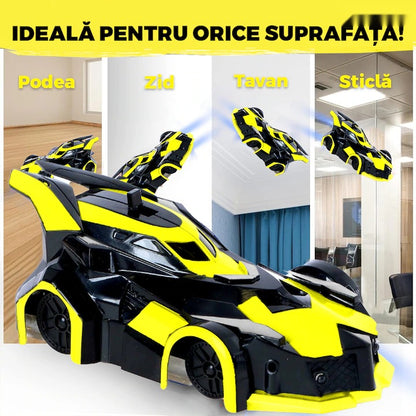 Mașinuță teleghidată anti-gravitație, urcare perete și tavan, galben/negru
