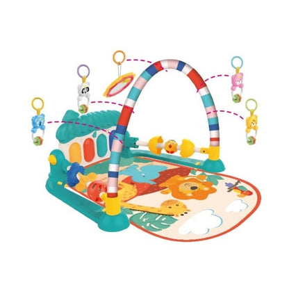 Centru de Activități și Saltea de Joacă Bebe, Pian Muzical Interactiv, 5 Jucării Detașabile, 0-12 Luni, Multicolor