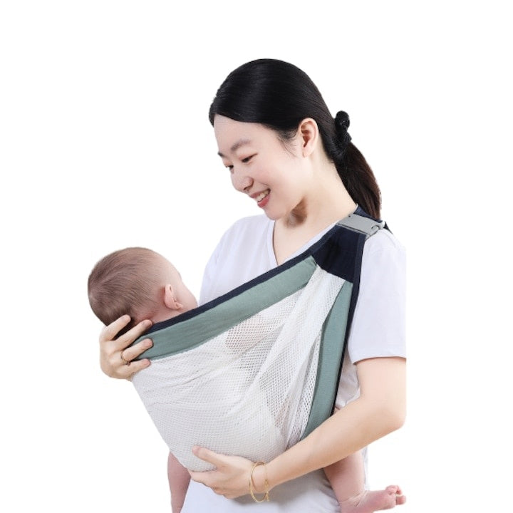 Marsupiu bebe ergonomic, bumbac si plasa respirabila, verde, max 15 kg, universal