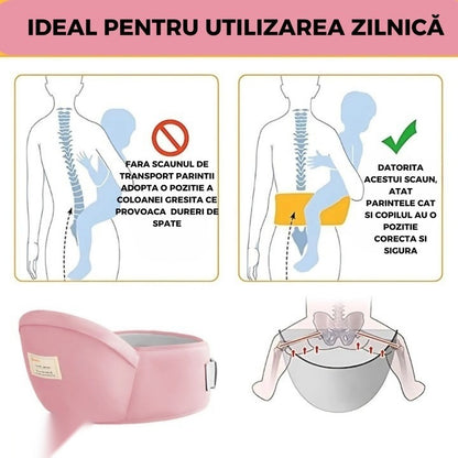 Marsupiu tip cangur cu centură, bumbac premium, padding ergonomic, 43 x 22 cm, roz