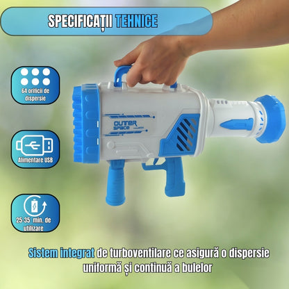 Pistol de baloane de săpun cu 64 de orificii, albastru