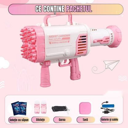 Pistol de baloane de săpun cu 64 de orificii, roz