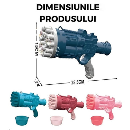 Pistol de baloane de săpun cu 24 orificii, efect turbo, structură ABS, albastru închis