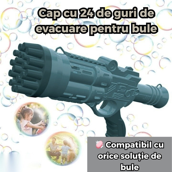 Pistol de baloane de săpun cu 24 orificii, efect turbo, structură ABS, albastru închis