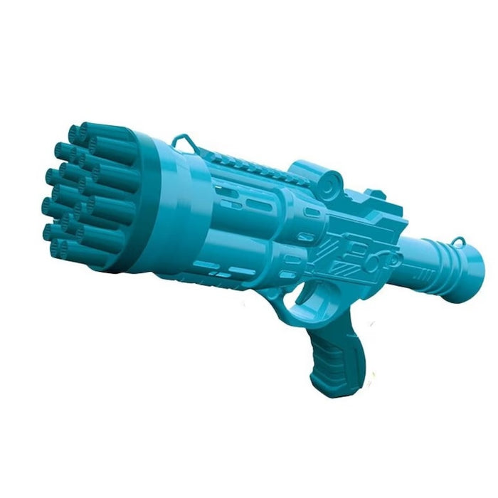 Pistol de baloane de săpun cu 24 orificii, efect turbo, structură ABS, albastru deschis