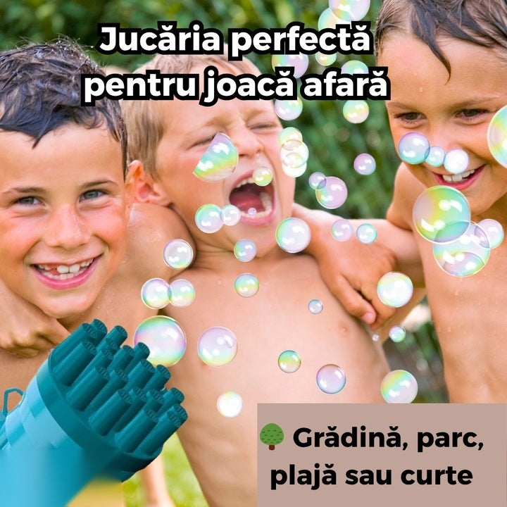 Pistol de baloane de săpun cu 24 orificii, efect turbo, structură ABS, albastru deschis
