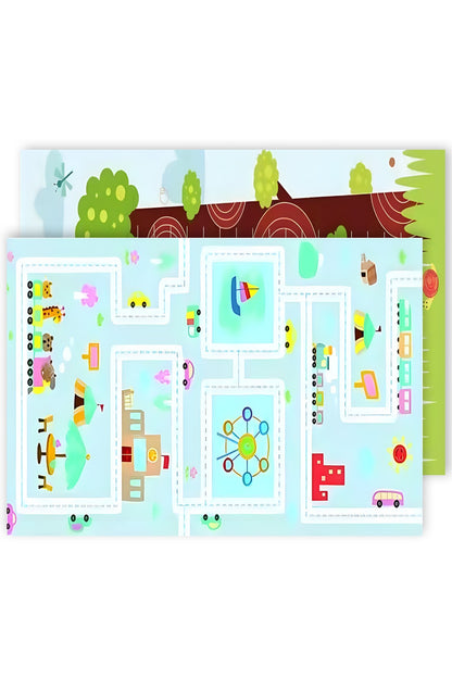 Covoraș joc copii 2 fețe, termic, 200x180cm, 1cm grosime, Parc și Jungla