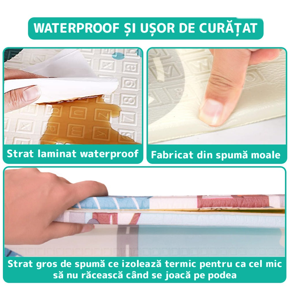 Covoraș joc copii 2 fețe, termic, 200x180cm, 1cm grosime, Parc și Jungla