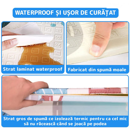 Covoraș de joacă termoterapie 200x180 cm, 2 fete, panda și grizzly, spuma 1 cm