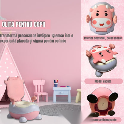 Olita Copii cu Mânere, Interior Detașabil, Spătar Ergonomic, Antistropi, Roz