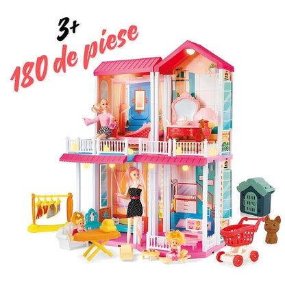 Căsuță de păpuși 180 piese multicolor, ușor de asamblat, stimulează creativitatea, pentru copii 3+ ani