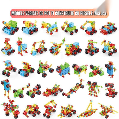 Set educațional de construcție 3D STEM 404 piese, cu șurubelniță electrică, multicolor, 6+ ani