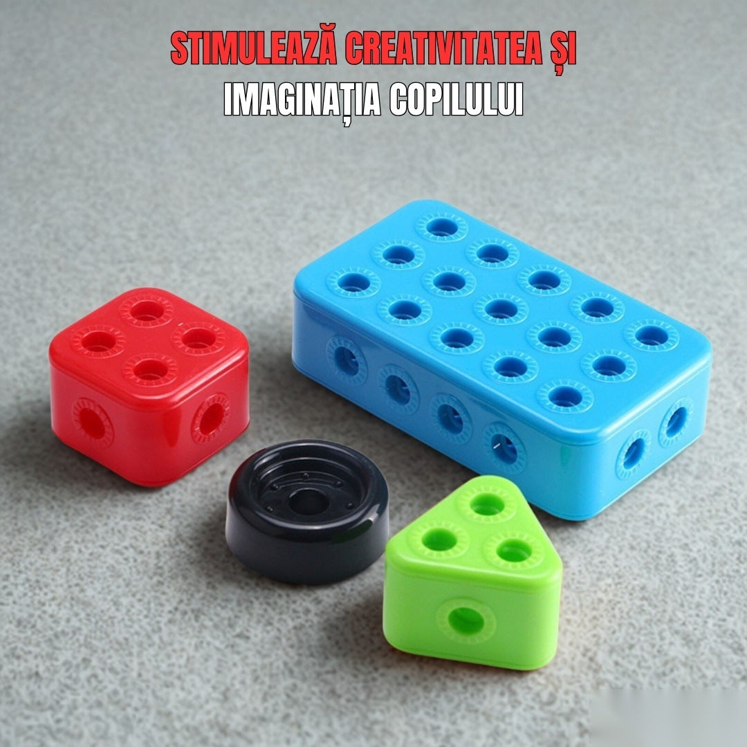 Set educațional de construcție 3D STEM 404 piese, cu șurubelniță electrică, multicolor, 6+ ani