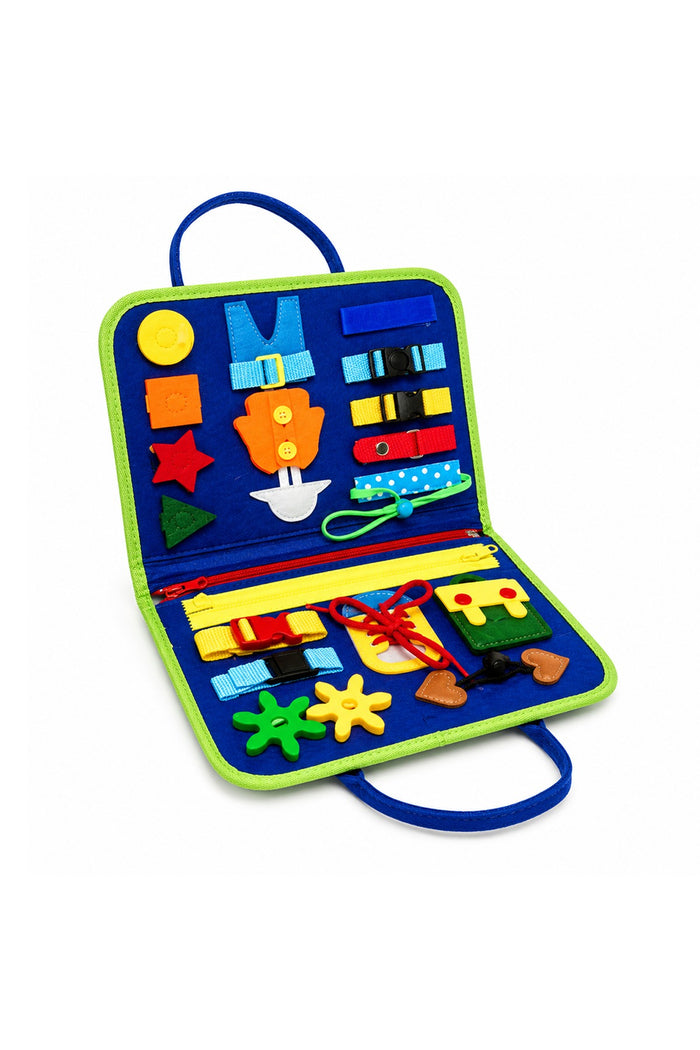 Carte educativa Montessori cu activitati interactive senzoriale, albastru