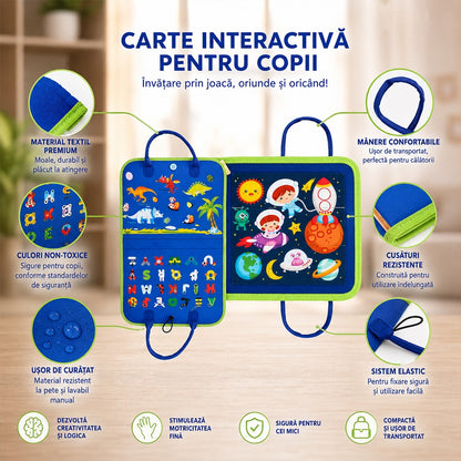 Carte educativa Montessori cu activitati interactive senzoriale, albastru