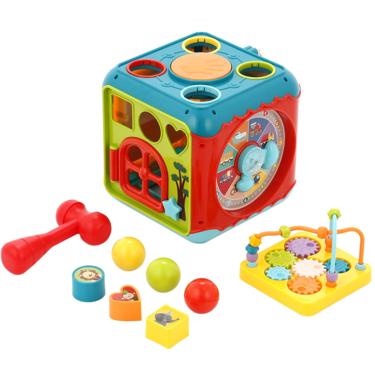 Cub educativ 6 în 1 cu pian, labirint, ceas și jocuri interactive
