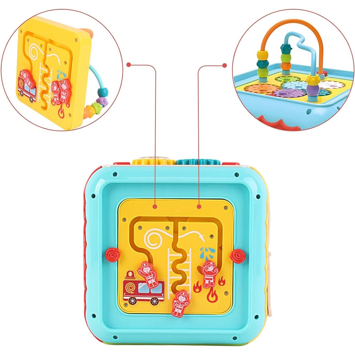 Cub educativ 6 în 1 cu pian, labirint, ceas și jocuri interactive