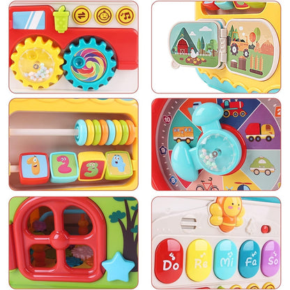 Cub educativ 6 în 1 cu pian, labirint, ceas și jocuri interactive