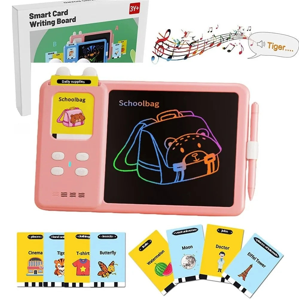 Tablă LCD educativă 2 în 1 pentru copii cu carduri interactive și cititor Montessori