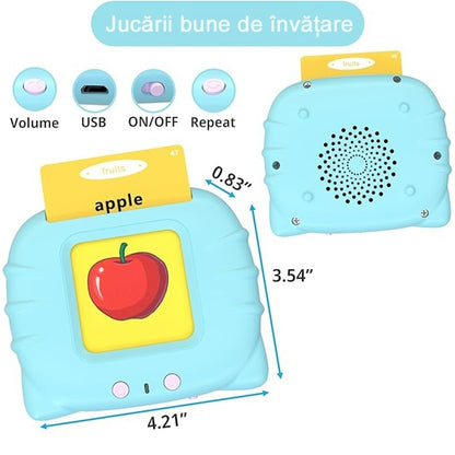 Dispozitiv de învățare Montessori cu cititor flash carduri engleza 112 carduri 224 cuvinte albastru