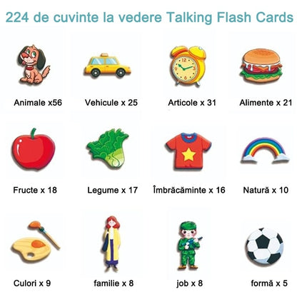 Dispozitiv de învățare Montessori cu cititor flash carduri engleza 112 carduri 224 cuvinte roz