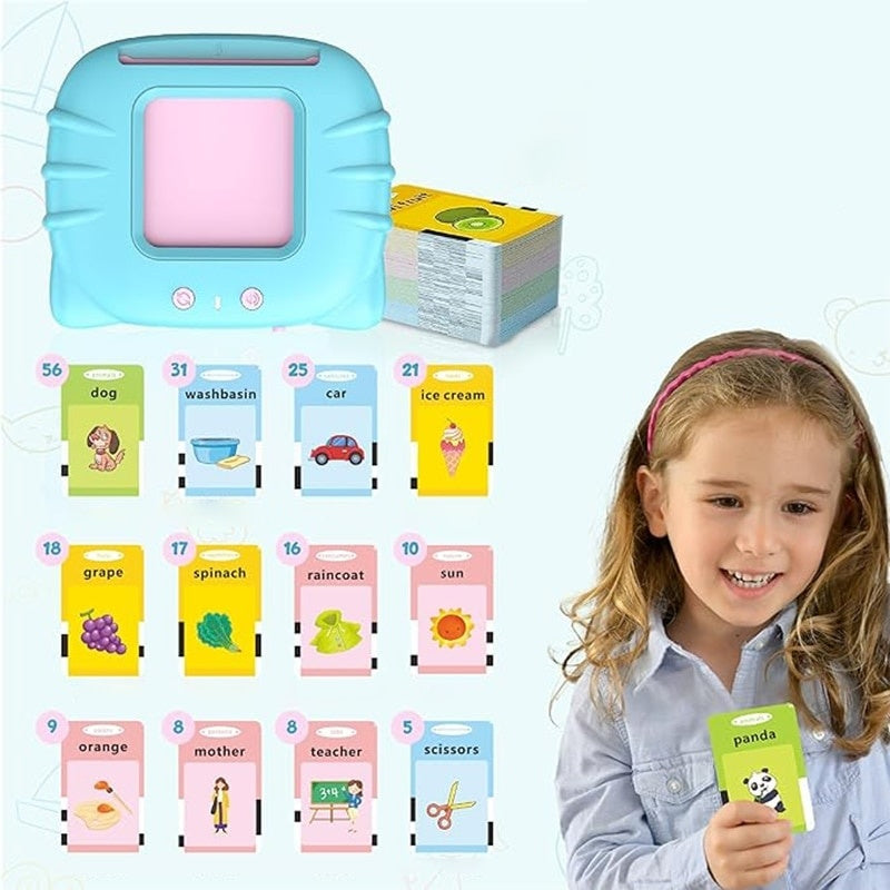 Dispozitiv de învățare Montessori cu cititor flash carduri engleza 112 carduri 224 cuvinte roz