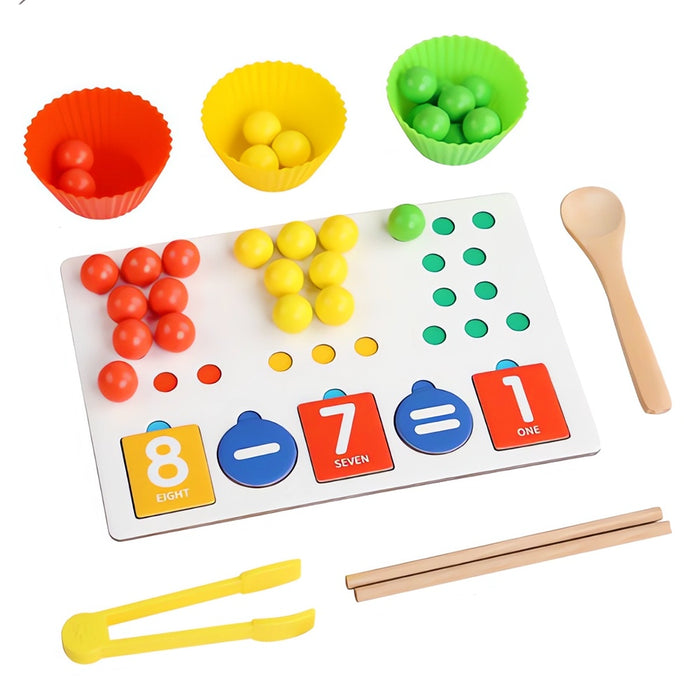 Jucarie Montessori din lemn Teno®, Joc de calcul si sortare, Multicolor