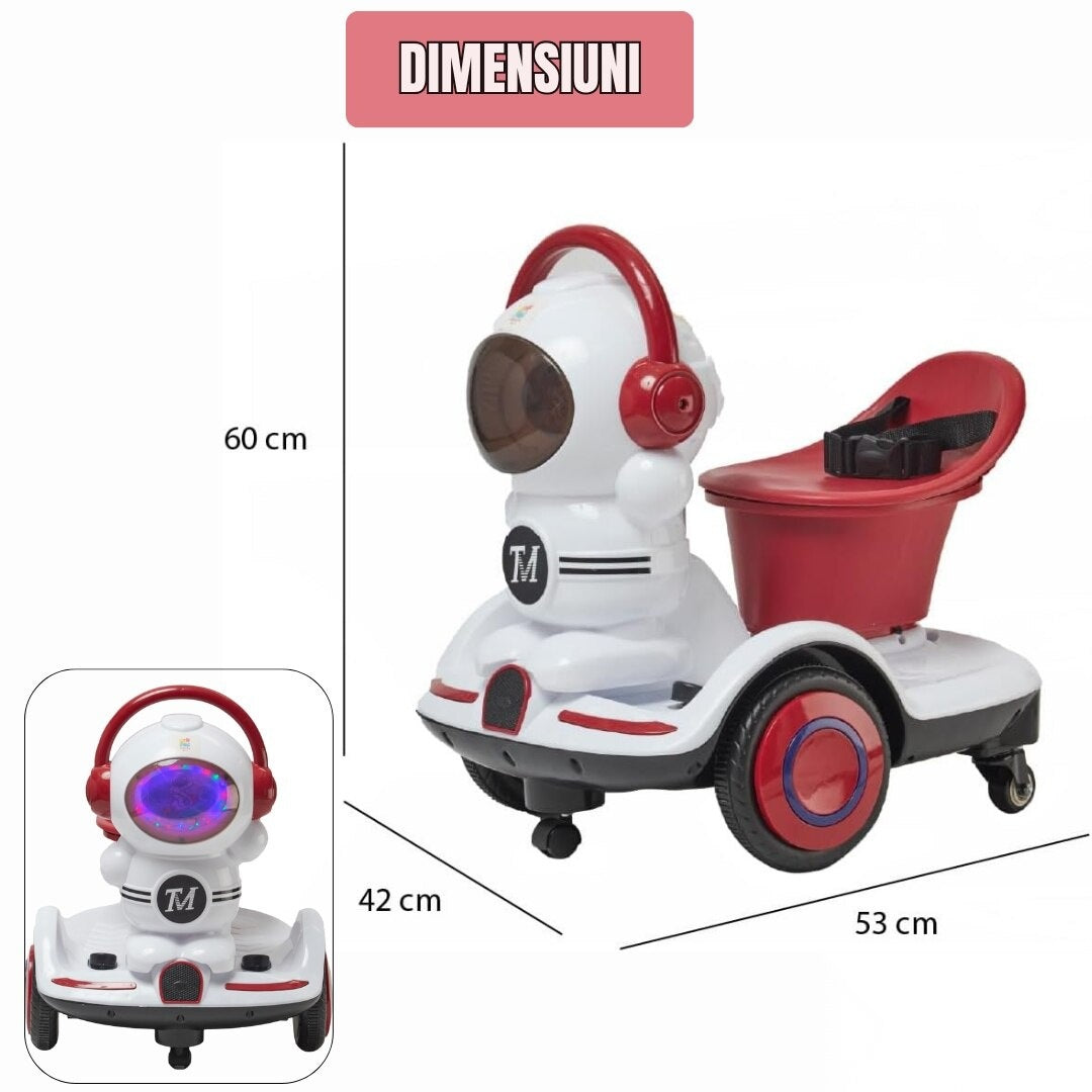 Mașinuță electrică pentru copii 3-6 ani, telecomandă și pedală, 6V 7A, roți 360°, lumini LED, alb/vișiniu