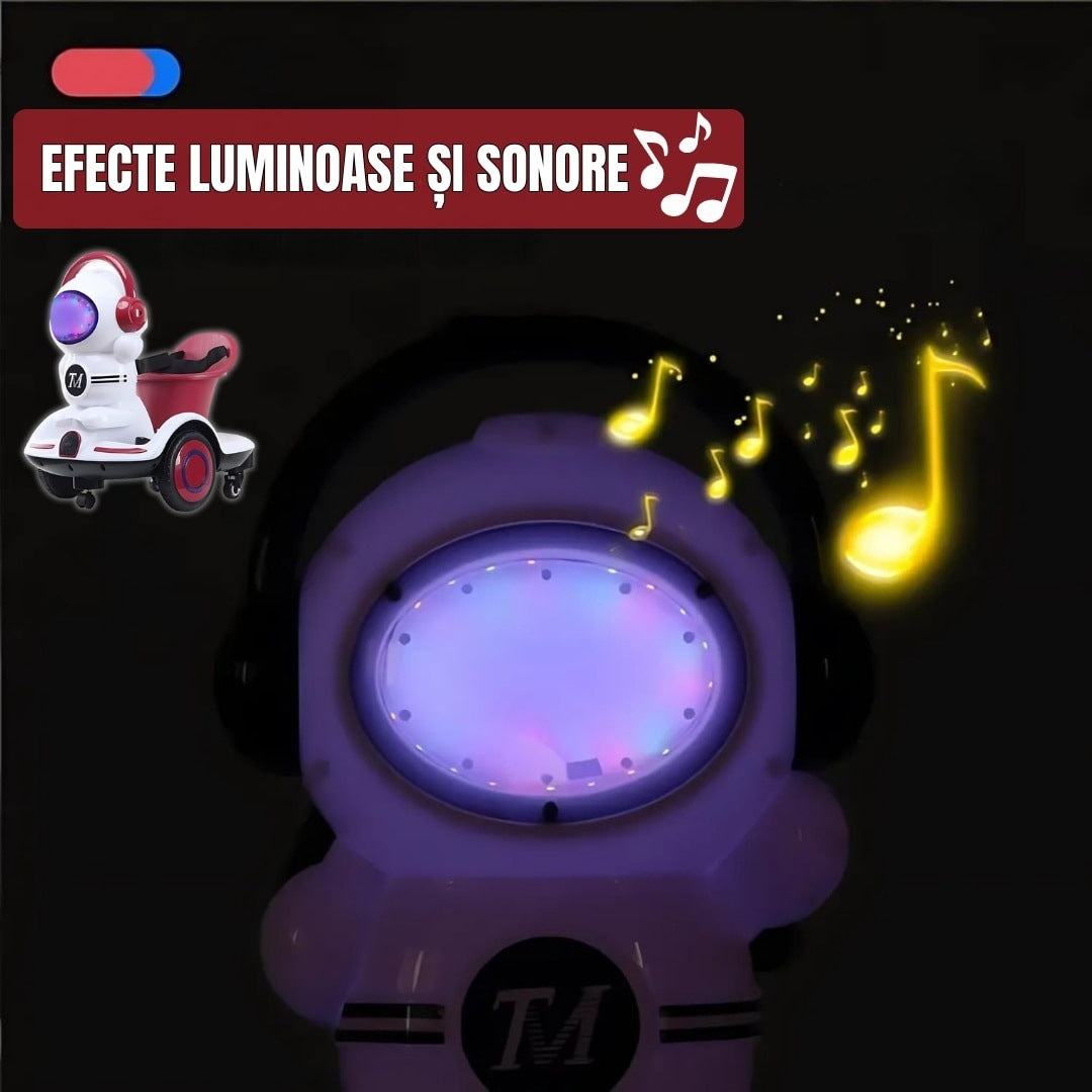Mașinuță electrică pentru copii 3-6 ani, telecomandă și pedală, 6V 7A, roți 360°, lumini LED, alb/vișiniu
