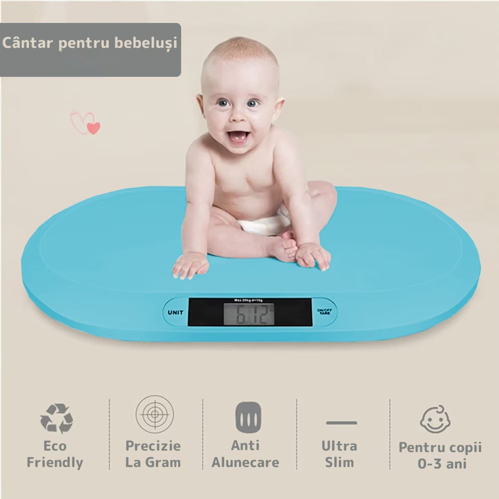Cântar electronic cu display LCD, precizie gram, 20 kg, design compact, albastru