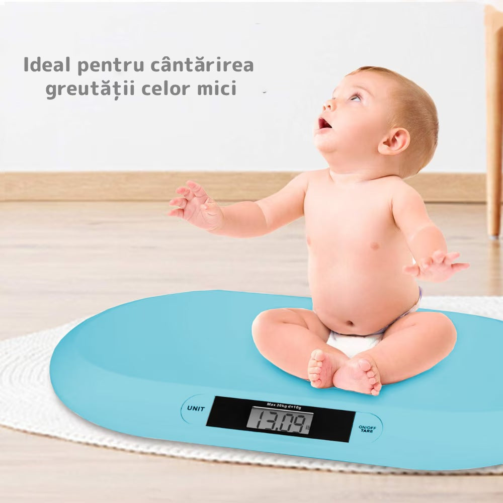 Cântar electronic cu display LCD, precizie gram, 20 kg, design compact, albastru
