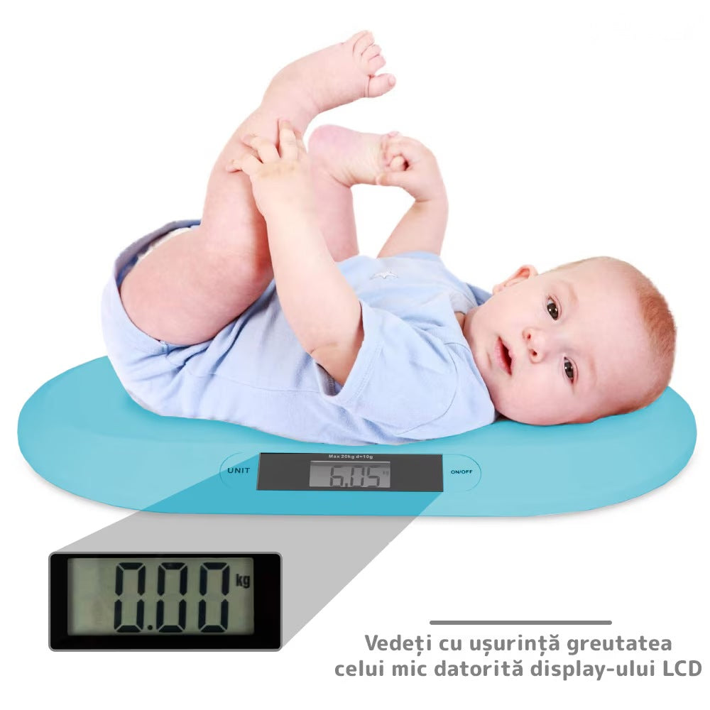 Cântar electronic cu display LCD, precizie gram, 20 kg, design compact, albastru
