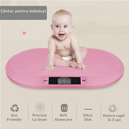 Cântar electronic cu display LCD, precizie gram, 20 kg, design compact, roz