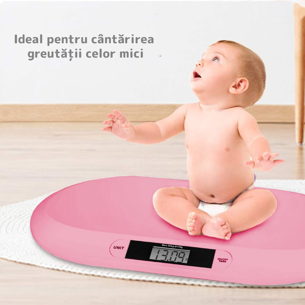 Cântar electronic cu display LCD, precizie gram, 20 kg, design compact, roz