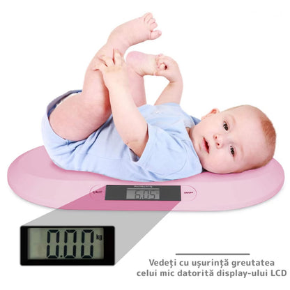 Cântar electronic cu display LCD, precizie gram, 20 kg, design compact, roz