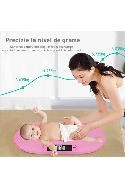 Cântar electronic cu display LCD, precizie gram, 20 kg, design compact, roz
