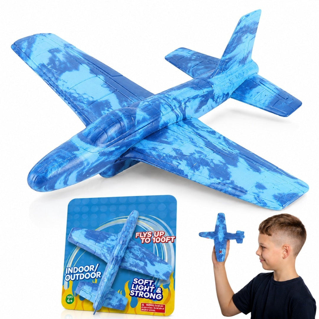 Avion zburător tip planar, rezistent impact, până la 30m, albastru, copii 6+ ani
