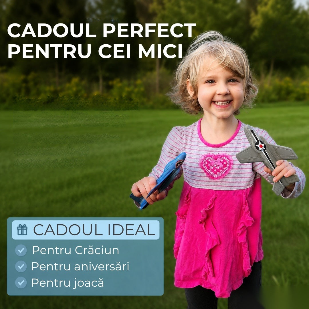 Avion zburător tip planar, rezistent impact, până la 30m, albastru, copii 6+ ani